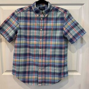 Ralph Lauren Colorful Plaid Button Down Short Sleeve Shirt Boys Size L(14-16)